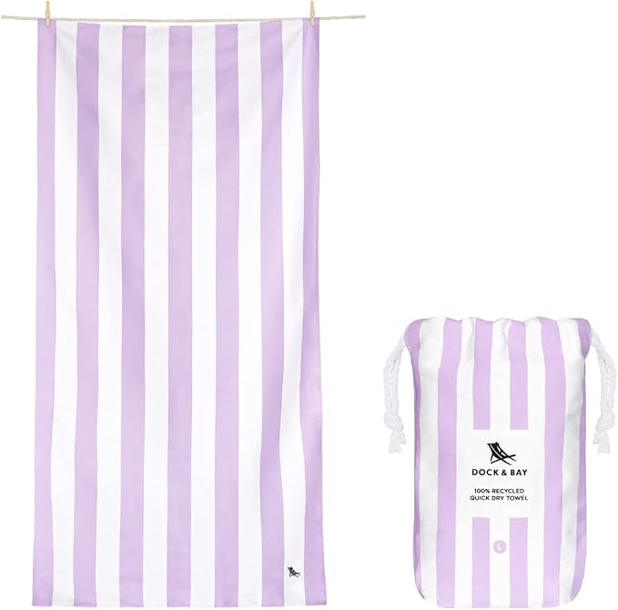 Dock & Bay Beach Towel - Quick Dry, Sand Free - Compact, Lightweight - 100% Recycled - Includes Bag - Cabana Light - Lombok Lilac - Extra Large (200x90cm, 78x35) by DockBay