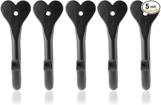 Handmade Wall Mounted Coat Hooks - Heart Shaped Decorative Hooks with Screws & Fittings - Wrought Iron Door Hooks for Hanging Towels, Bags & Hats (Set of 5) by Fayesia