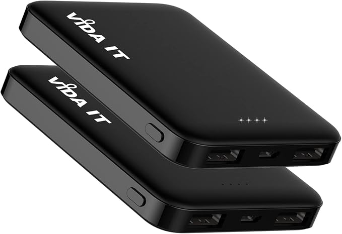 Vida IT 2-Pack Ultra Compact Power Bank Battery Pack for Heated Vest Jacket Coat Scarf Socks, 5000mAh USB Power Pack Portable Charger for iPhone Samsung Android Phone, Lightweight and Small 2A 5V DC