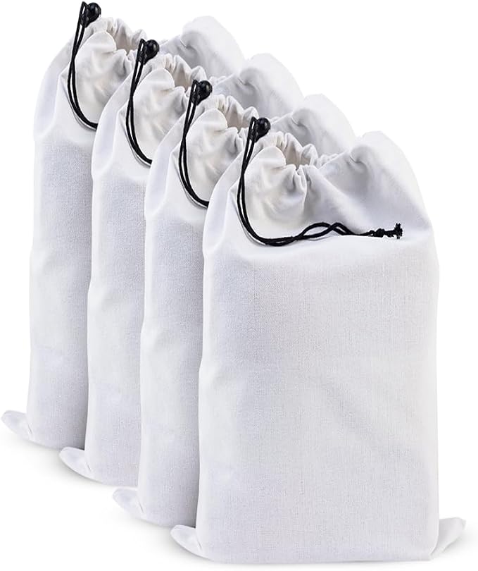 LFH Cotton Rich Shoe Storage Bags with Drawstring, Dustproof Breathable Reusable Organizer, Perfect For Travel, Dorm, Hotel, College, Gym, Easy to Carry, Machine Washable 8"x17" (Pack of 4) - White by LFHHomePrivateLimited