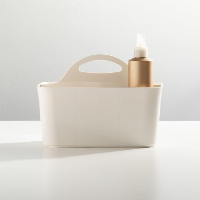 mDesign Small Plastic Shower/Bath Storage Organizer Caddy Tote with Handle for Dorm, Shelf, Cabinet - Hold Soap, Shampoo, Conditioner, Combs, Brushes, Lumiere Collection, Cream/Beige (Pack of 2) - Image 5