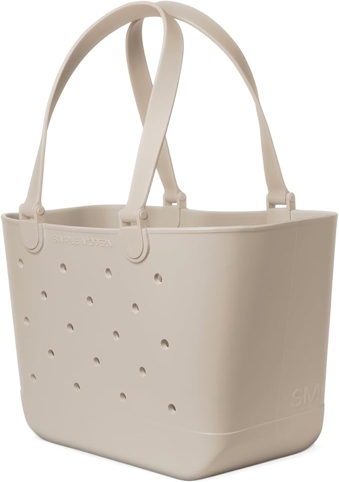Simple Modern Large Beach Bag | Waterproof Getaway Rubber Tote with Zipper Pocket for Travel, Pool, Boat, Groceries, Sports | Almond Birch - Image 4