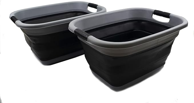 SAMMART 25L Set of 2 (6.6 gallon) Collapsible Laundry Basket/Tub - Foldable Storage Container/Organizer - Portable Washing Bin, Water capacity: 19L (5 gallon) (2, Dark Grey/Black) by SAMMART