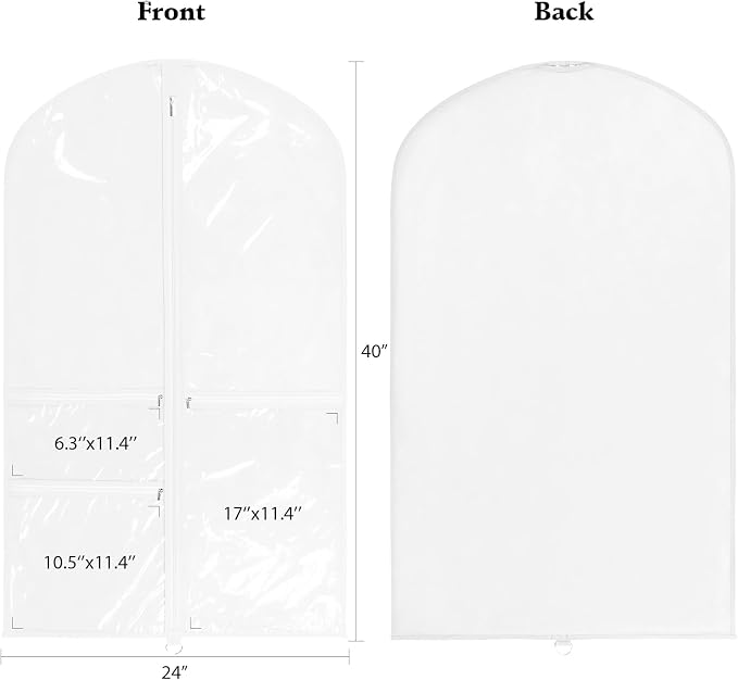 Univivi Dance Costume Garment Bag, 40 Inch Garment Bags for Dance Costumes Kids Dance Costume Bag with 3 Medium Clear Zipper Pockets for Dance Costumes, Hanging Clothes (White) - 4 Pack, UN0783 - Image 2