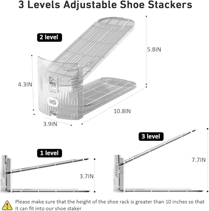 36 Pack Clear Shoe Slots Organizer - Adjustable Height 3.7''to 7.7'' Shoe stackers for a pair of shoes ,Shoe rack storage shoe space saver 50%,Easy to assemble shoe hold shoe organizer for cloest - Image 3