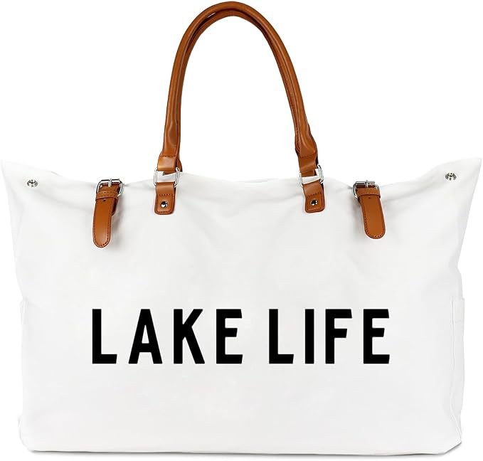Lamyba Beach Bag with Vegan Leather Handle, Extra Large Beach Bag for Women Waterproof Sandproof, White | with Vegan Leather Handle - Image 8
