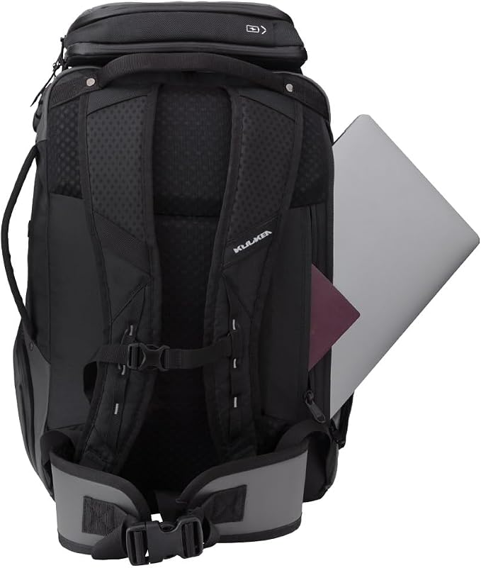Käydä 36L Travel Backpack - Spacious Carry On Backpack with Detachable Travel Pouch, Magnetic Water Bottle Pocket, Passport and Laptop Pocket - Convertible Boot Bag for Snow Sports (Black/Gold) - Image 4