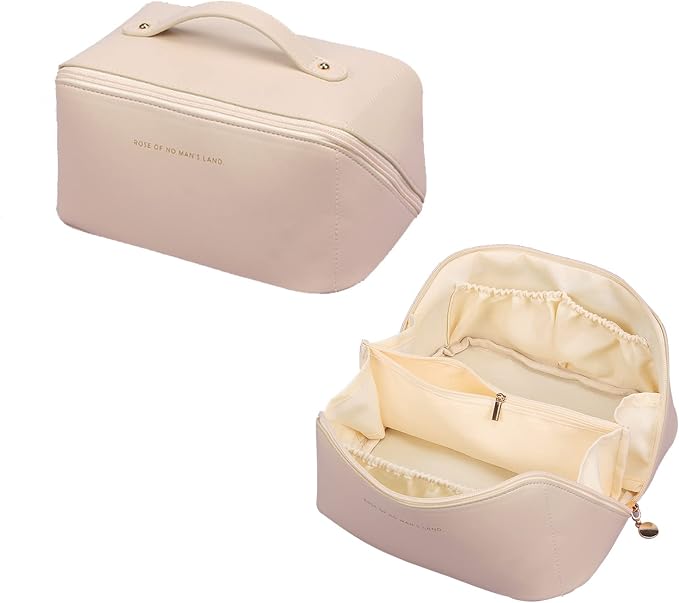 CORIOS Toiletry Bag For Women Portable Make Up Bag Waterproof Wash Bag PU Leather Cosmetic Bag Bathroom Shower Bag Multifunctional Travel Organizer For Shampoo, Cosmetics, Toiletries White by CORIOS