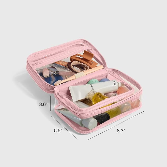 Away Clear Toiletry Bag - Water-Repellent Travel Toiletry Bag with 2 Compartments, U-Zip Opening, Interior Zip Pocket - Blush Pink - Image 3