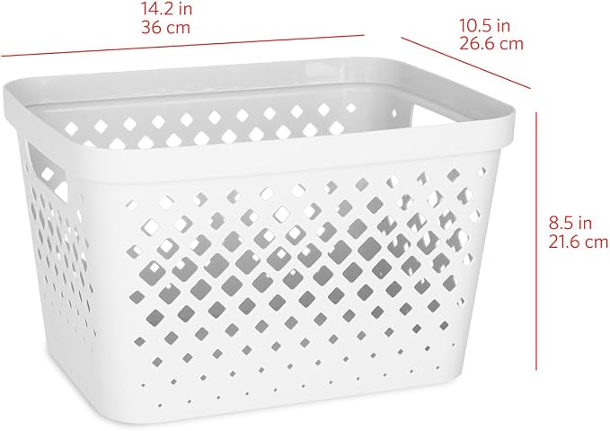 Glad Plastic Storage Basket Set, Value Pack of 6 | Open Storage Bins for Shelves, Bathroom, Pantry, Closet | Nesting Organizer Boxes with Handles, 4 Gallon, White - Image 5