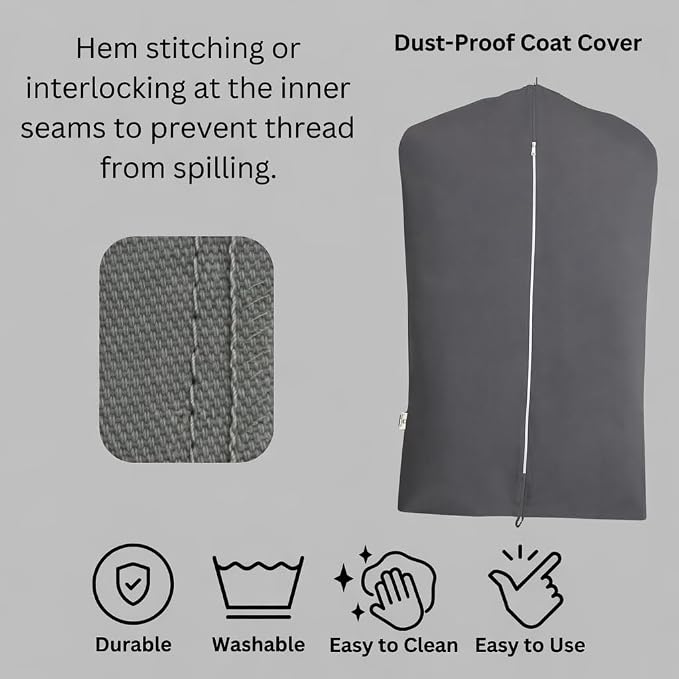 Premium 100% Cotton Garment Bags – 35" Gray Canvas Suit Cover with YKK Zipper – Breathable, Dust-Proof Storage for Suits, Coats, Dresses, Jackets & Travel/Closet Use - Image 10