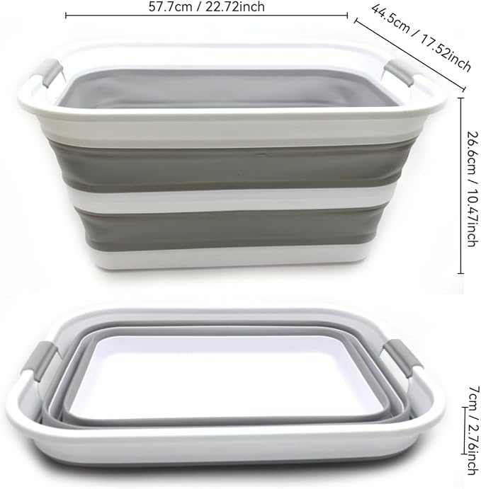 SAMMART 42L Set of 2 Collapsible Plastic Laundry Basket - Foldable Pop Up Storage Container/Organizer - Portable Washing Tub - Space Saving Hamper/Basket (Grey, 2) - Image 3