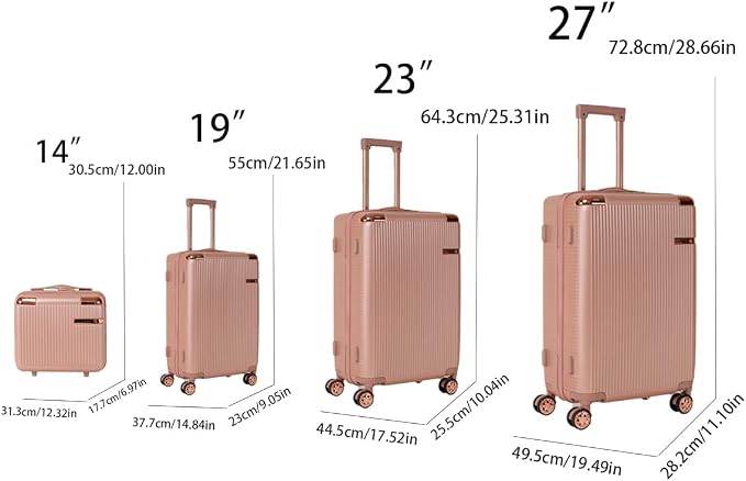 Merax Luggage Sets 4 Piece with Cosmetic Case TSA Lock, Hardside ABS Carry On Suitcase with YKK Zippers Lightweight Rolling Travel Luggage Sets with Spinner Wheels,14+20+24+28 IN,Rose Gold - Image 2