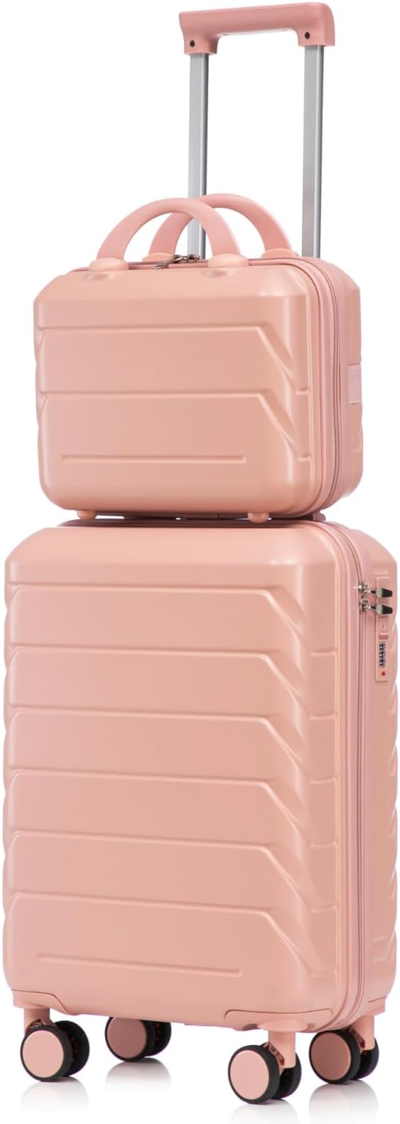 2-Piece ABS Hard Shell Lightweight Carry-On Luggage Set (14" & 20"), 360-Degree Spinner Wheels, Adjustable Telescopic Handle and Combination Lock for Travel, Pink by LUCCALILY