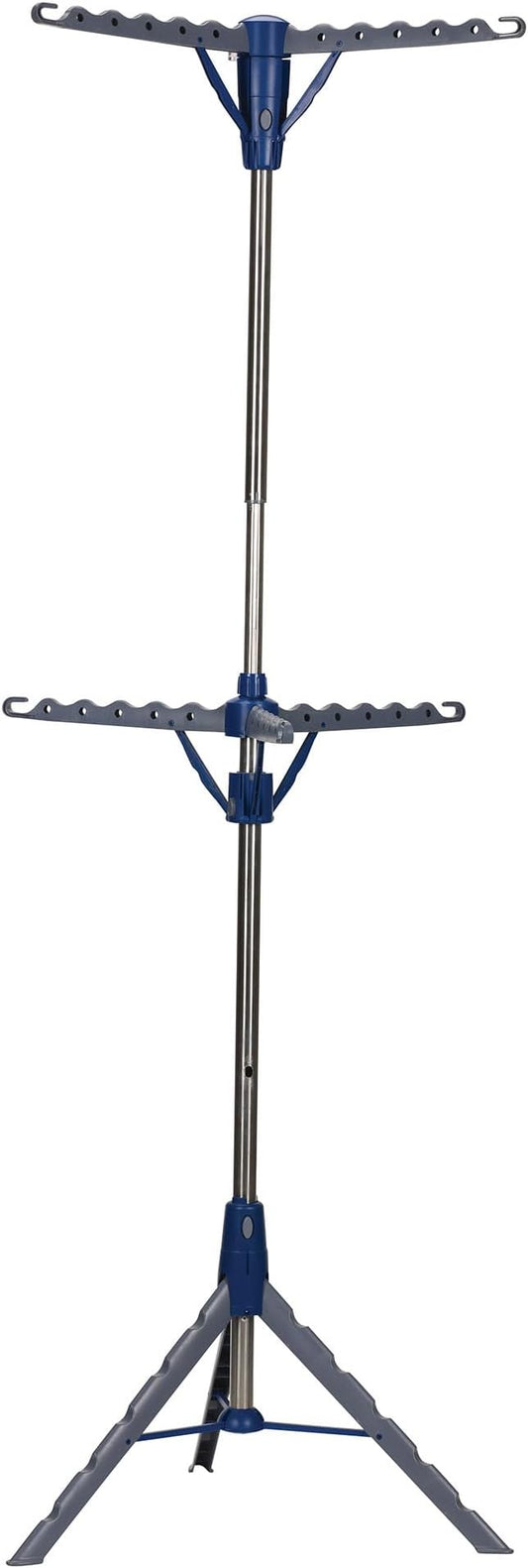 Household Essentials 5012-1 Portable 2-Tier Clothes Drying Rack Tri-pod | Dry Wet Laundry or Hang Clothes | Silver and Blue by HouseholdEssentials