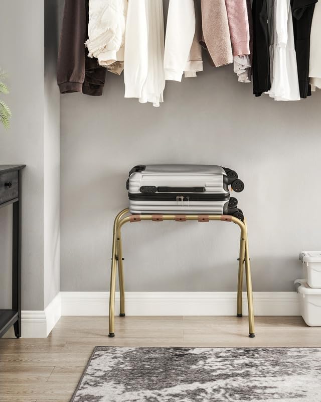 SONGMICS Luggage Rack, Pack of 4, Luggage Racks for Guest Room, Suitcase Stand, Steel Frame, Foldable, for Bedroom, Golden URLR064A04 - Image 3