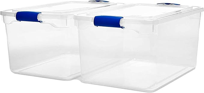 HOMZ 2-Pack Latching Lid, Large Clear Plastic Storage Bins with Lids, 66 Quart, Blue Latch - Stackable Container Boxes for Home, Bathroom, and Office Organization - Image 8