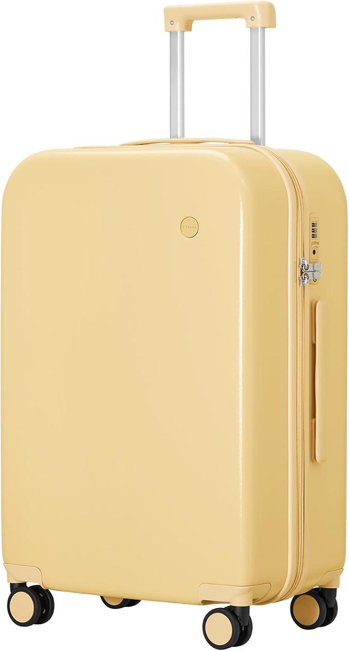 mixi Luggage Suitcase with Spinner Wheels, Hardside Rolling Suitcase PC with Cover & TSA Lock Lightweight Travel Case 24in Checked in, Lark Yellow by MIXI