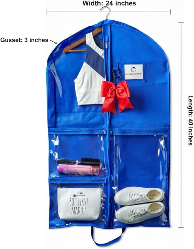 Waterproof Hanging Garment Bag 40 inch Clothes Bag with Gusset, 5 Pockets Side Zip for Dance Costumes Sports Skating Theatre Pageants Cheer Cosplay Kendall Country (Royal Blue, 40 inch) - Image 2