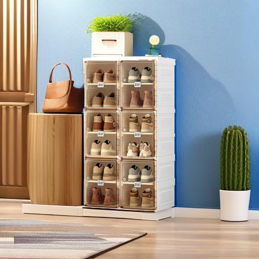ANTBOX Shoe Organizer Storage Box, Portable Folding Shoe Rack For Closet With Magnetic Clear Door,Large Sneaker Cabinet Bins Sturdy Easy Assembly 6 Layers-12 Grids - Image 5