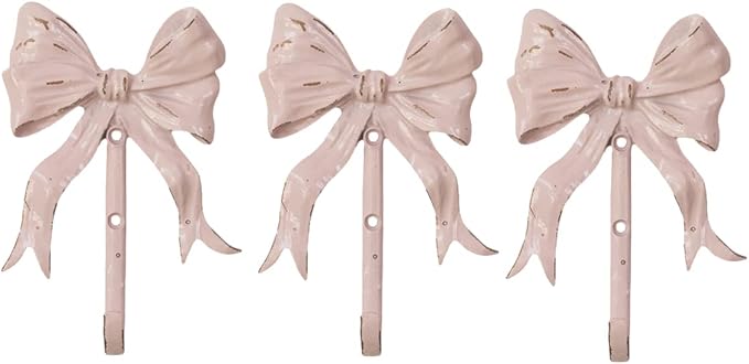Shabby Chic Large Wall Mounted Bow Coat Hook,Decorative Pink Wall Hook for Scarf, Bag, Towel, Hat etc for Living Room Kitchen Bathroom Office Pack of 3 by BOOMLATU-BuildingYourHome