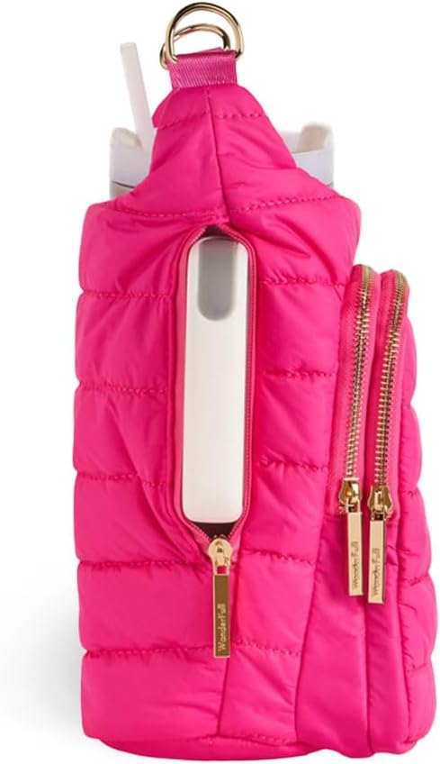 WanderFull Original HydroBag Handle®, Zipper for Handle, 40 oz Water Bottle Holder w/Strap, Crossbody Carrier Bag w/Phone Pocket, Tumbler Accessories - Pink Matte w/Striped Strap - Image 5