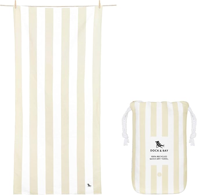 Dock & Bay Beach Towel - Quick Dry, Sand Free - Compact, Lightweight - 100% Recycled - Includes Bag - Cabana Light - Bora Bora Beige - Extra Large (200x90cm, 78x35) by DockBay