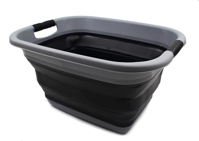 SAMMART 25L Set of 2 (6.6 gallon) Collapsible Laundry Basket/Tub - Foldable Storage Container/Organizer - Portable Washing Bin, Water capacity: 19L (5 gallon) (2, Dark Grey/Black) - Image 4