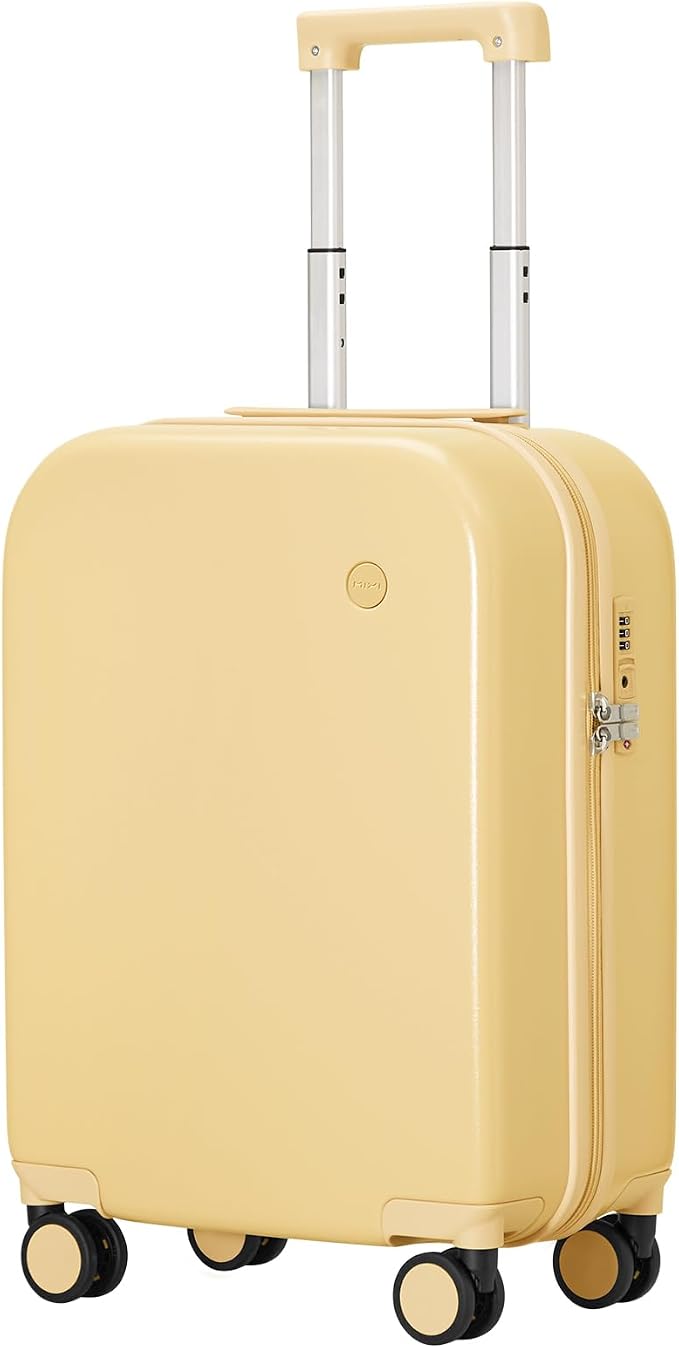 mixi Carry on Luggage, 20'' Suitcase Spinner Wheels Luggage Hardshell Lightweight Rolling Suitcases PC with Cover & TSA Lock for Business Travel, Lark Yellow by MIXI