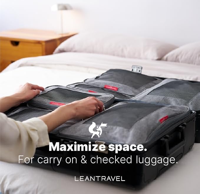 LeanTravel Premium Compression Packing Cubes for Travel - Suitcase Organizer Bags with Double Zipper & Breathable Mesh Panel - Space Saving Carry On Luggage Essentials (3-Pack, Grey) - Image 7