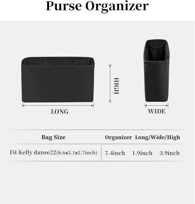 Women's Purse Organizer Insert - Satin & Lightweight Fabric with Inside Pockets, Portable for Commute, Travel, Shopping, and Evening, Multicolor Options, Fits for Kelly Danse(Black,Danse 22) - Image 5