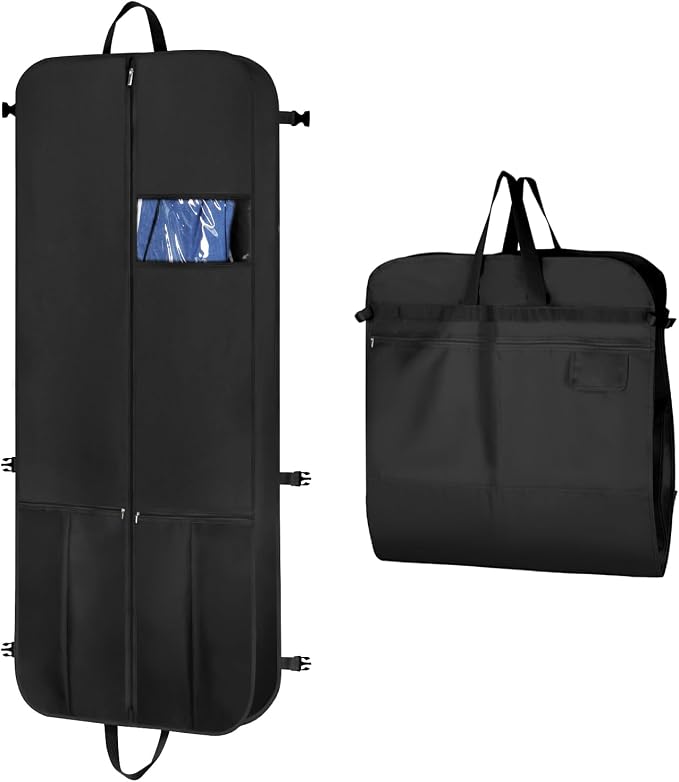 KEEGH Garment Bags for Travel 54" Tri-fold Garment Bag for Dresses Long Suit Bags Dress Bags for Closet Storage Hanging Clothes for Suit Coats Tuxedos Dresses with 4 Big Pockets, Black by KEEGH