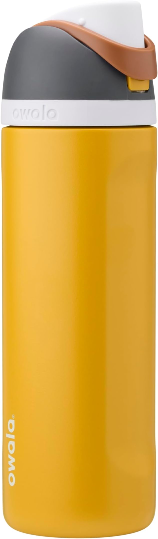 Owala FreeSip Insulated Stainless Steel Water Bottle with Straw for Sports and Travel, BPA-Free Sports Water Bottle, 24 oz, Grey/Yellow, Golden Conquest