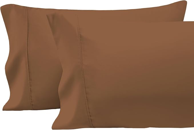 Pizuna Pure 100% Cotton Pillow Case Queen (2 PC), Luxurious 400 Thread Count Long Staple Cotton Sateen with Stylish 4" Hem (Combed Mocha Brown Cotton) by Pizuna