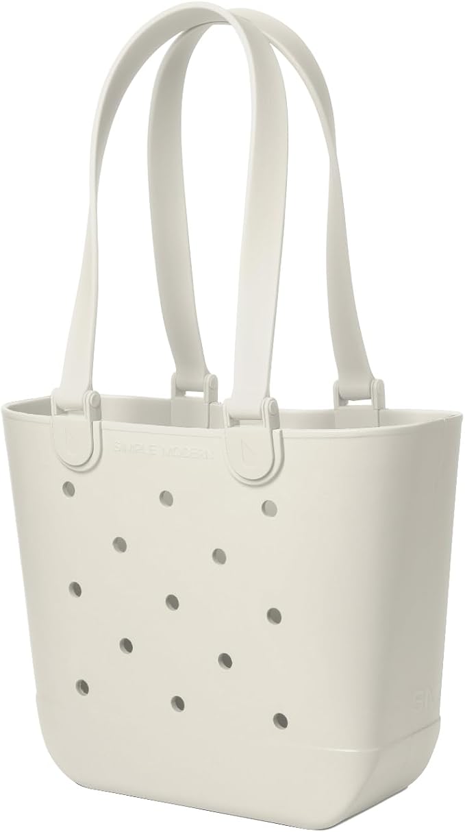 Simple Modern Medium Beach Bag | Waterproof Getaway Rubber Tote with Zipper Pocket for Travel, Pool, Boat, Groceries, Sports | Cream - Image 4