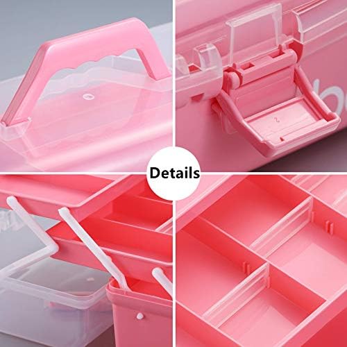 Kinsorcai 12'' Three-Layer Clear Plastic Storage Box with Handle, Craft Tool Box, 3 Layer Pink Tackle Box for Women, Organizer Box for Sewing Art and Cosmetic (Pink) - Image 4