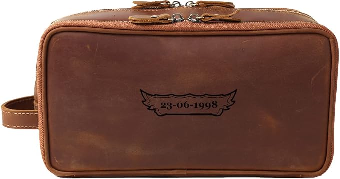 Personalized Leather Toiletry Bag for Men Travel Shaving Dopp Kit-Large Cosmetic Bags Toiletries Bathroom Organizer (Customize, Customize) by ROCKCOW