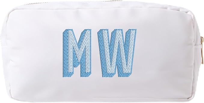 Personalized Nylon Pouch - Large Embroidered Essentials Bag for Women, Makeup, Toiletries, or Travel Organizer, Custom Monogram Gift, Carryall, Mom Bag, Tech Pouch (White, L) by Sprinkled+With+Pink