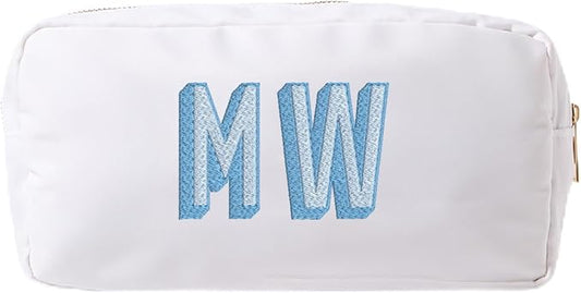 Personalized Nylon Pouch - Large Embroidered Essentials Bag for Women, Makeup, Toiletries, or Travel Organizer, Custom Monogram Gift, Carryall, Mom Bag, Tech Pouch (White, L) by Sprinkled+With+Pink
