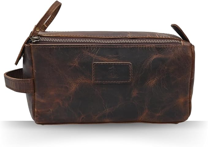 Toiletry Bag for Men Travel Essentials Shaving Dopp Kit Buffalo Leather, Handmade Vintage Distressed Waterproof Grooming Organizer Cosmetic Case Unisex Use, Brown - Image 2