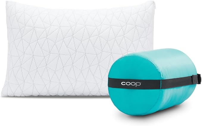 Coop Home Goods Original Travel and Camping Adjustable Pillow, Small Camping Pillow with Compressible Stuff Sack, Medium-Firm Memory Foam with Lulltra Washable Cover, CertiPUR-US Certified (19x13) by CoopSleepGoods