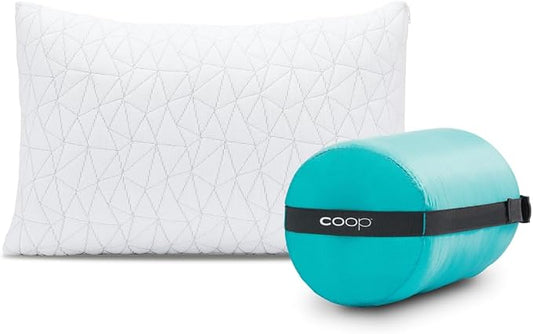Coop Home Goods Original Travel and Camping Adjustable Pillow, Small Camping Pillow with Compressible Stuff Sack, Medium-Firm Memory Foam with Lulltra Washable Cover, CertiPUR-US Certified (19x13) by CoopSleepGoods