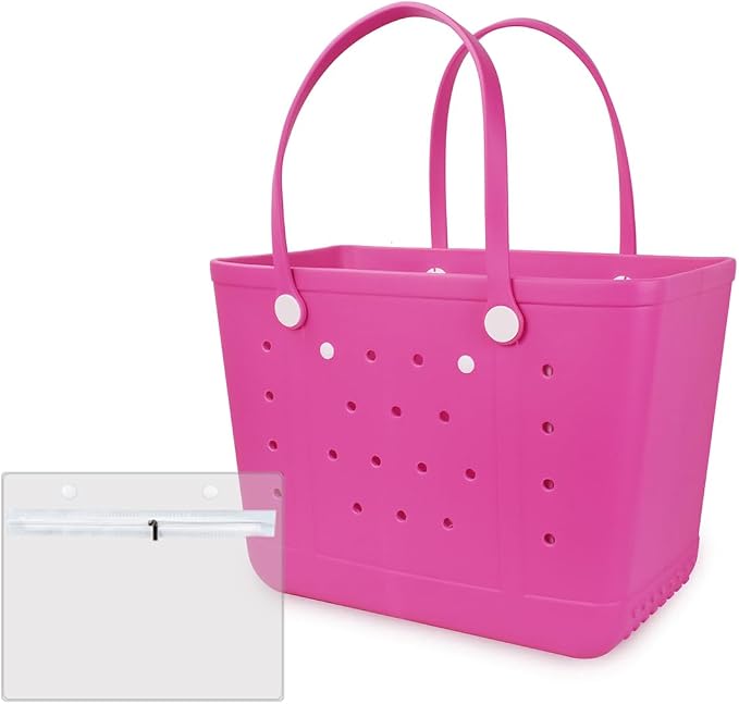 Extra Large Rubber Beach Bag Tote Bag for Women Waterproof Bag | Waterproof EVA Beach Tote with Zipper Pocket & Non-Slip Bottom | Sturdy Tote for Beach Pool Boat Groceries & Travel by UeKeKicg