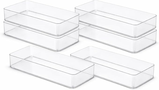 primebox Plastic Clear Acrylic Drawer Organizers. Bathroom, Kitchen, Bedroom, Utensils, Office Organizer Bins, Storage Trays. Heavy Duty, Stackable. 12" x 6" x 2" Set of 6 - Image 4