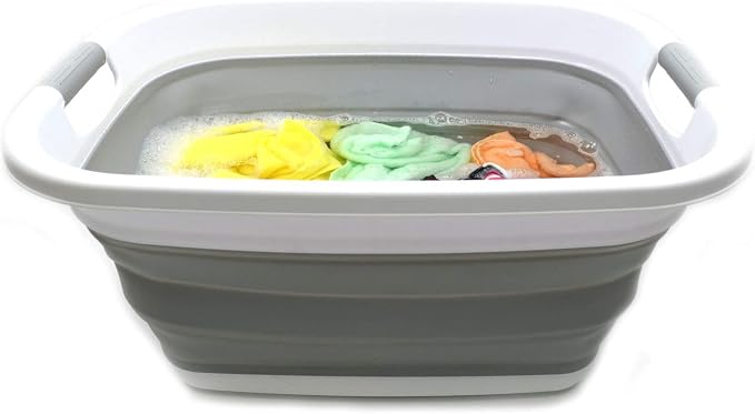 SAMMART 31L (8.1 gallon) Collapsible Plastic Laundry Basket-Foldable Pop Up Storage Container-Portable Washing Tub - Space Saving Hamper/Basket, Water capacity: 23L (6 gallon) (1, Grey) - Image 6