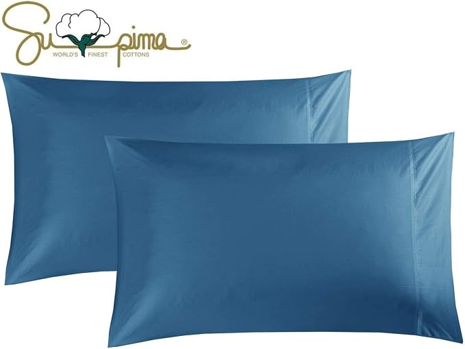 100% Supima Cotton 600 Thread Count Queen Pillowcases Set of 2, Luxury Hotel Pillow Cases,Soft & Silky Sateen Weave, Premium Quality Queen Pillowcase 2 Pieces (Peacock Blue, Standard) by ELINEN