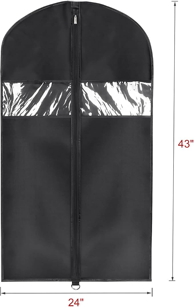 Univivi 8 Pack Suit Bags 43" Waterproof Black Garment Bag, Coat Covers from Dust with Zipper and Transparent Window, for Hanging Clothes, all coats, suits, women shirts, tuxedos, uniforms, winter - Image 2