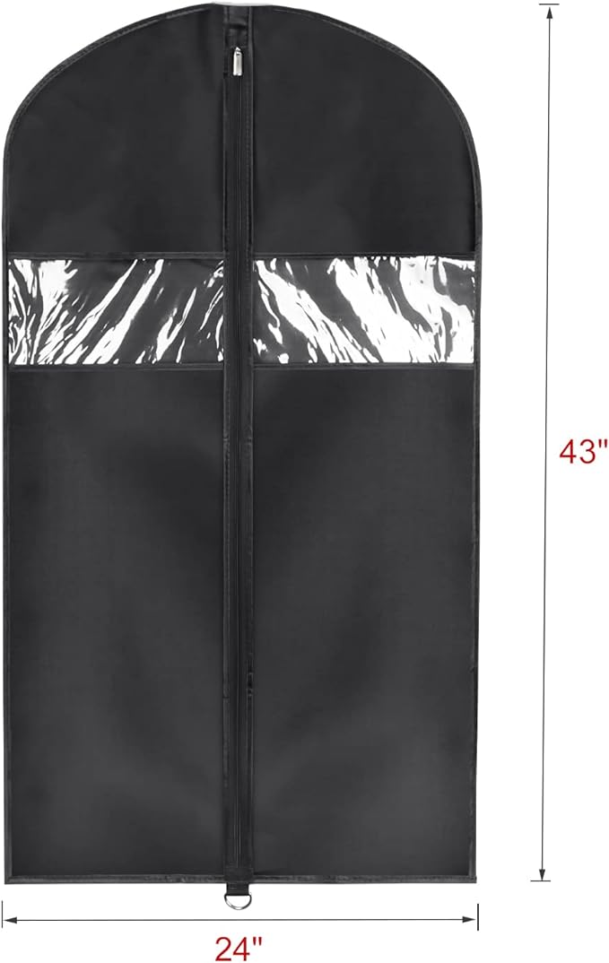Univivi 8 Pack Suit Bags 43" Waterproof Black Garment Bag, Coat Covers from Dust with Zipper and Transparent Window, for Hanging Clothes, all coats, suits, women shirts, tuxedos, uniforms, winter - Image 2