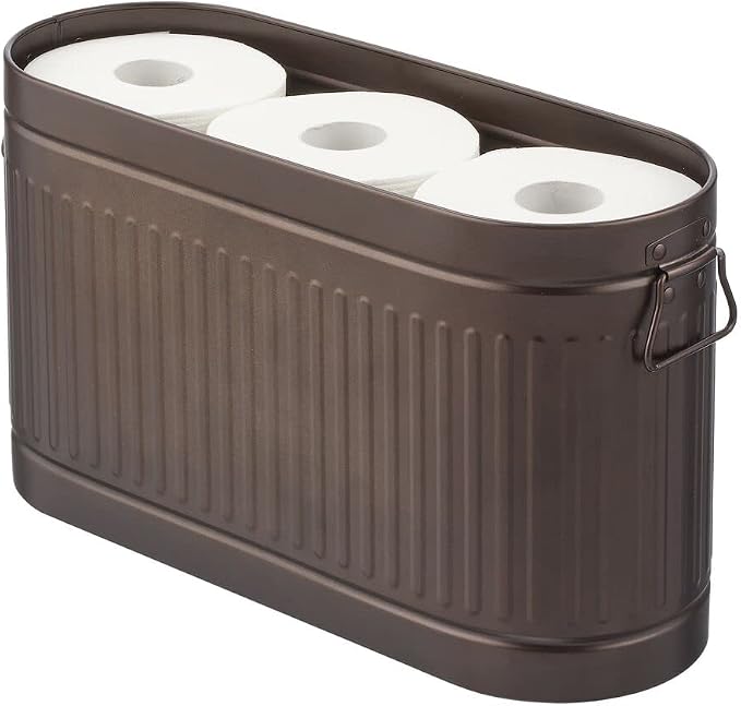 mDesign Large Steel Free Standing Toilet Paper Organizer, 6-Roll Tissue Storage Holder Container Bin for Bathroom Floor, Fits Under Sink, Vanity, Shelf, In Cabinet, or Corner Oscar Collection - Bronze by mDesign