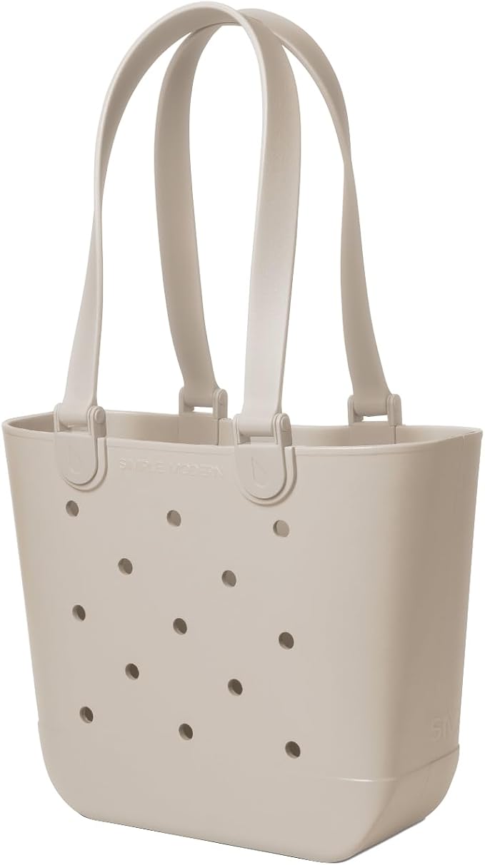 Simple Modern Medium Beach Bag | Waterproof Getaway Rubber Tote with Zipper Pocket for Travel, Pool, Boat, Groceries, Sports | Almond Birch - Image 4